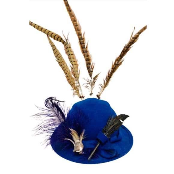 Vintage Accessories - Vintage Royal Blue Wool Hat Birds and Feathers S